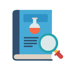 Science textbook with magnifying glass for study and research