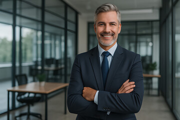 Fototapeta premium Confident Middle-Aged Businessman in Modern Office Environment