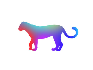 Colorful gradient panther silhouette running on white background.