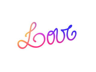 Colorful handwritten love typography design on white background