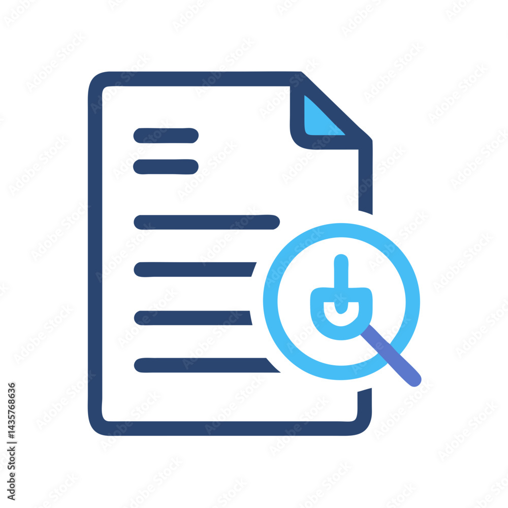Poster document review with magnifier tool in modern flat style