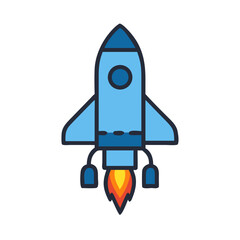 Minimalistic rocket ship illustration blasting off into the future