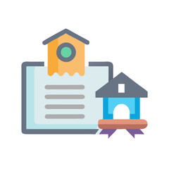 Birdhouses on documents, illustrating property information and mortgage agreements