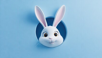 Cute white rabbit peeking through a hole (2)