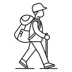One line drawing of hiker on trail vector illustration