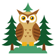 Owl perched in pine tree vector on white background vector illustration