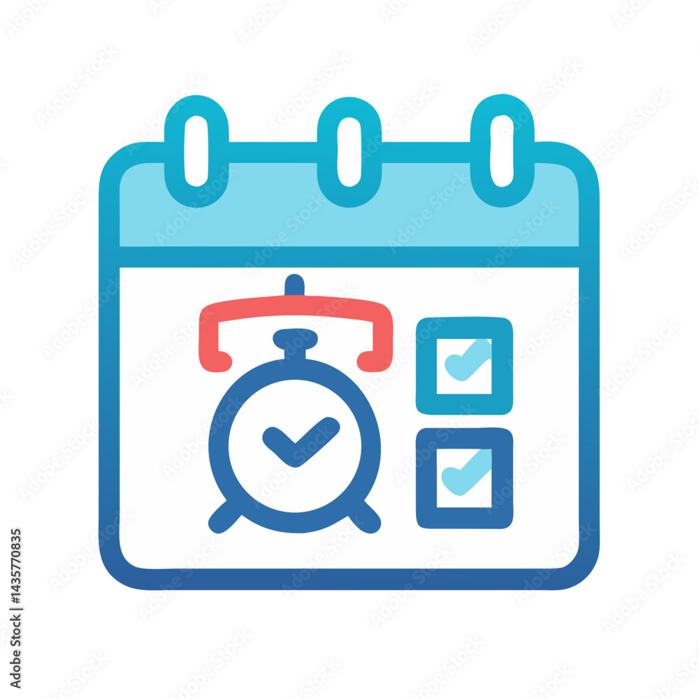Poster calendar icon displaying schedule with alarm clock and checkmarks