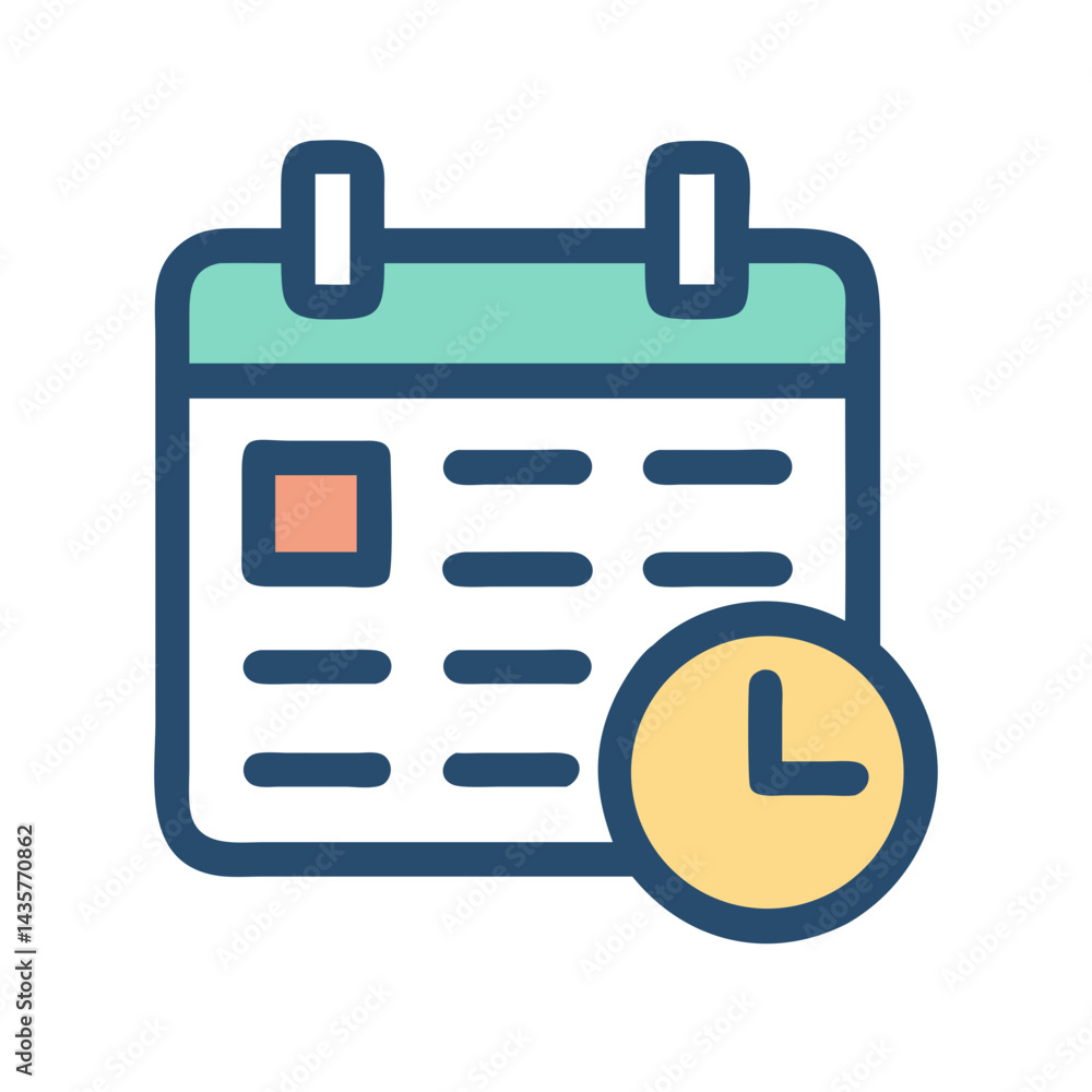 Poster calendar with clock icon representing deadline or schedule