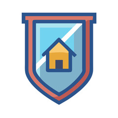 House icon on shield symbol flat design style
