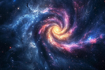 Galactic spiral showcasing vibrant colors and cosmic features in a star-filled universe