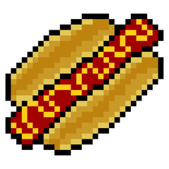 Obraz premium Hot dog fast food with pixel art isolated on white background