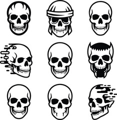 Skull Outline Silhouette Set | Skeleton Head Vector Art Skull Drawing Silhouette | Horror and Anatomy Design