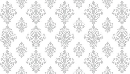 Subtle grey damask pattern with a classic paisley motif on white background , background texture, vintage