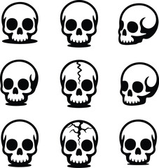 Skull Outline Silhouette Set | Skeleton Head Vector Art Skull Drawing Silhouette | Horror and Anatomy Design