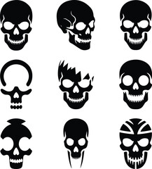 Skull Outline Silhouette Set | Skeleton Head Vector Art Skull Drawing Silhouette | Horror and Anatomy Design