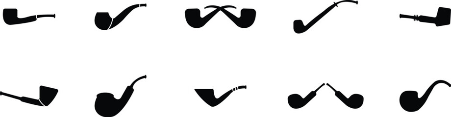 Tobacco pipes icon set. Cigarette vector logo design Smoking Pipe silhouette collection isolated on transparent background Vintage old fashion addiction tool cigarette usually smoked by elderly people