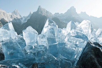 Fototapeta premium Stunning ice mountains reflecting sunlight in a remote frozen landscape during the winter season