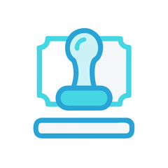 Blue stamp icon for approved document on black backdrop