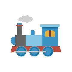 Flat vector illustration of a blue steam train on black