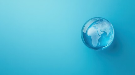 World Water Week. Horizontal banner. Blue drop of water symbolizing planet earth on a blue background. Save water and environment concept. Climate change problem. Free space for text