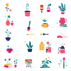 plants and flowers icons set