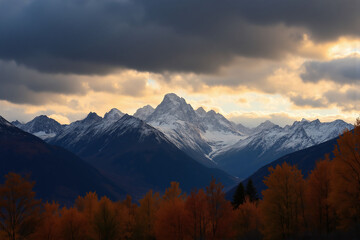 Fototapeta premium mountain range with trees in the foreground and clouds in the sky 2