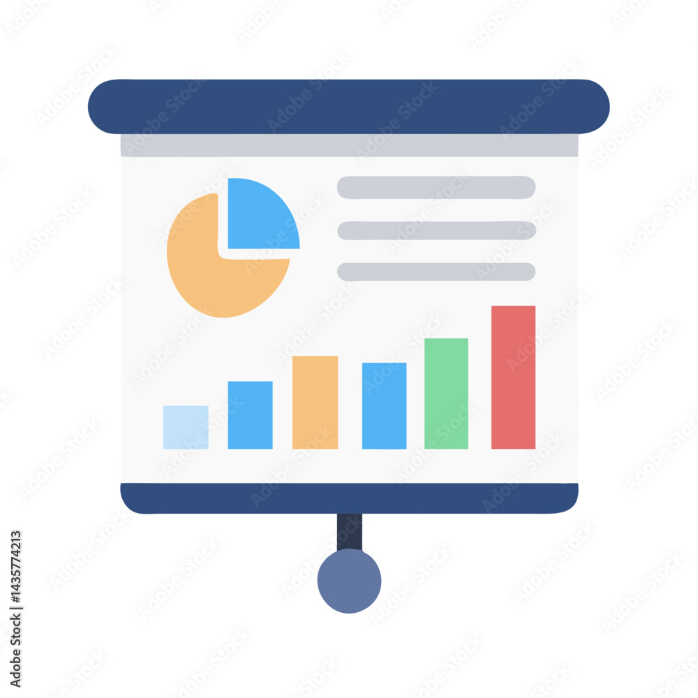 Poster presentation whiteboard with statistical chart and graphs illustration