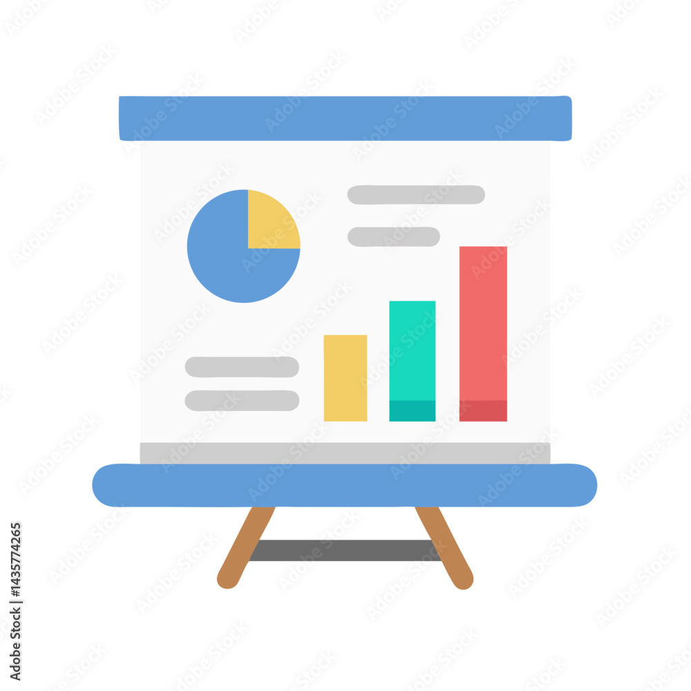 Poster presentation board with pie chart and bar graph display
