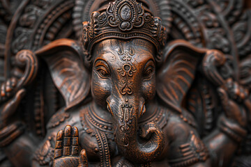 Bright holiday composition for happy Ganesh Chaturthi, abstract vivid composition consists of fictional unreal fantastic vision on background