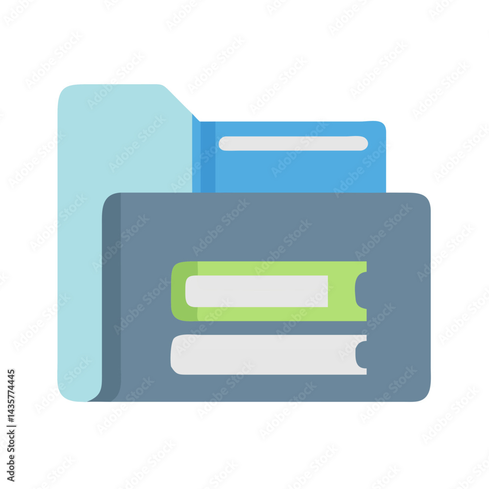 Poster stylized file folder icon with document inside, flat design