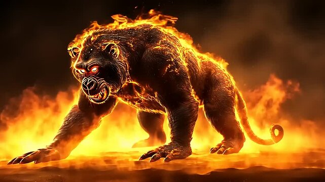 digital illustration of big red lion in front of black background