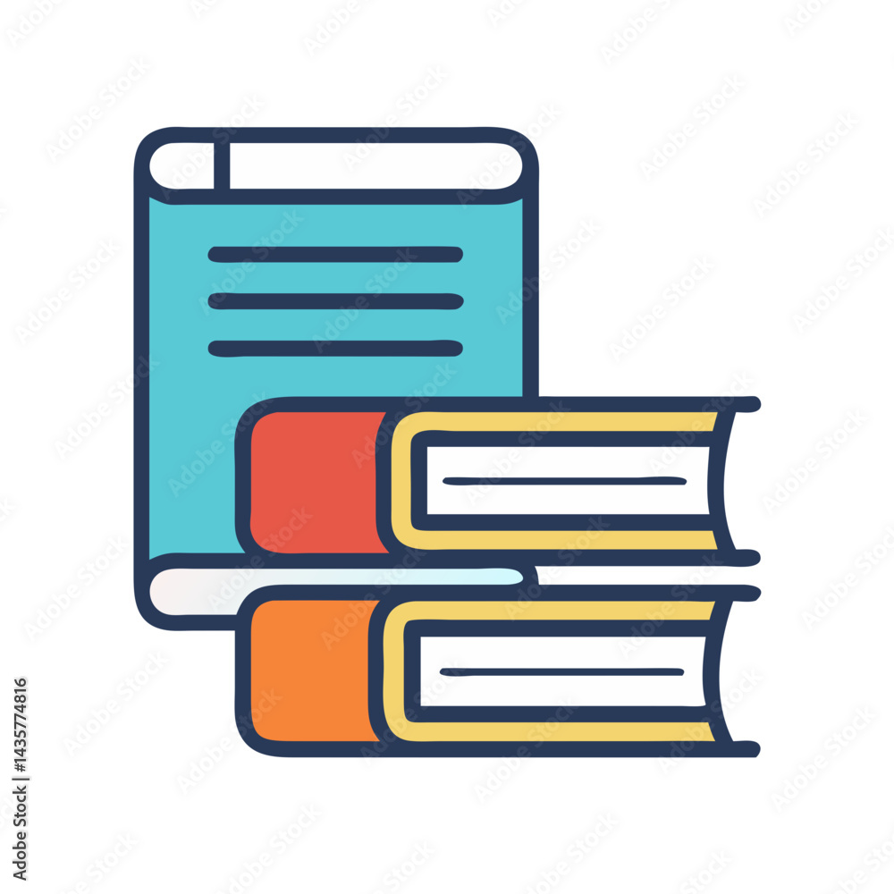 Poster stylized stack of books with notebook on black background