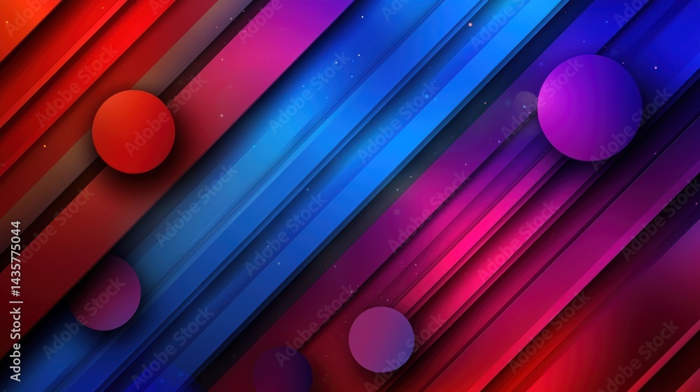 Wall mural colorful abstract design with diagonal stripes and circles, dynamic background