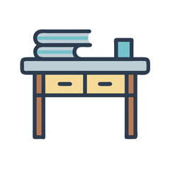 Minimalist desk with books illustration against a black background