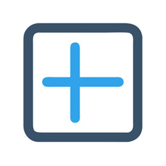 Blue plus sign inside rounded square on black background