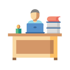 Flat style cartoon office worker with laptop and books