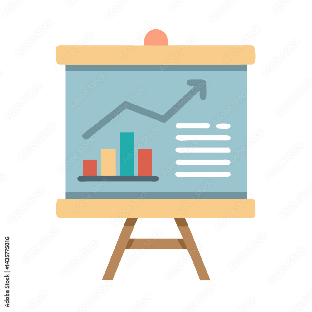 Poster presentation board with graph and charts flat style icon