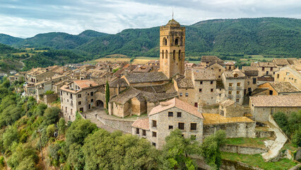 Obraz premium Aerial view of the old town of Ainsa in Huesca province, Spain
