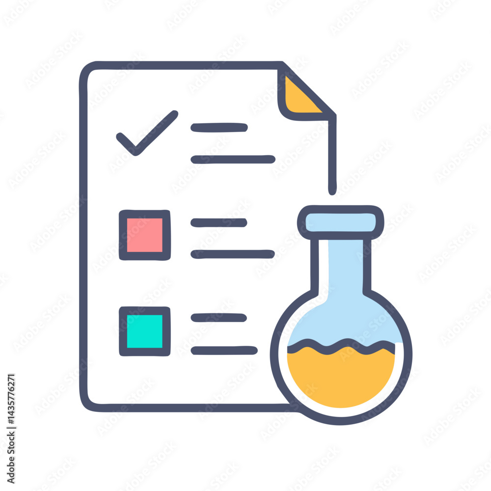 Poster scientific checklist with flask for testing and analysis