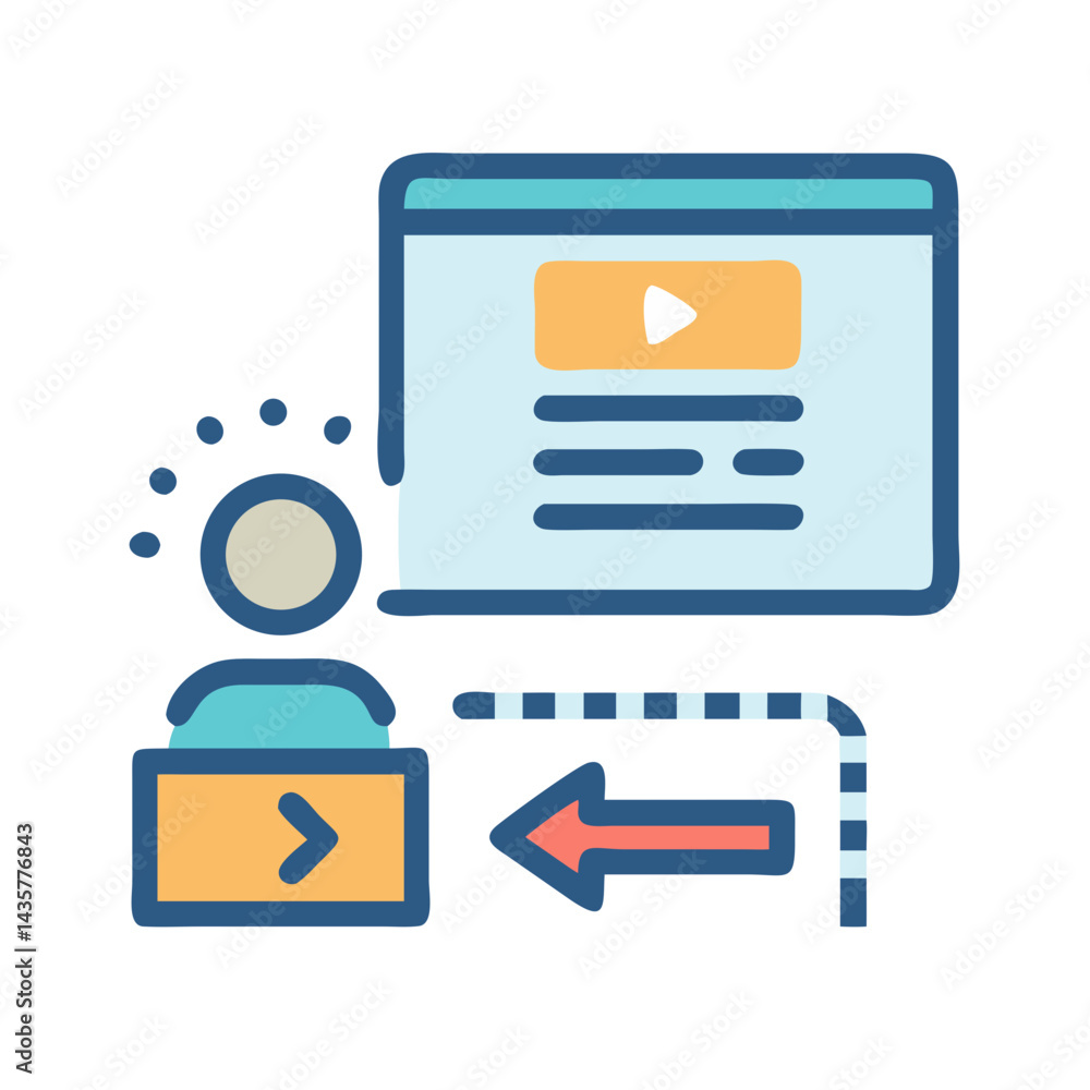 Poster data retrieval and feedback loop graphic icon illustration