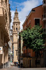 Naklejka premium Tower of the Cathedral of Santa Maria de la Redonda in Logroño, Spain