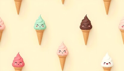 Whimsical Ice Cream Cone Seamless Pattern for Summer and Kids' Designs
