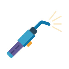 Welding torch emits sparks in flat vector illustration