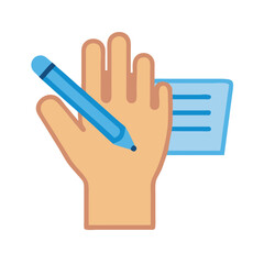 Hand holding a pen writing on document graphic illustration