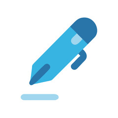 Stylized illustration of a blue pen with signature line