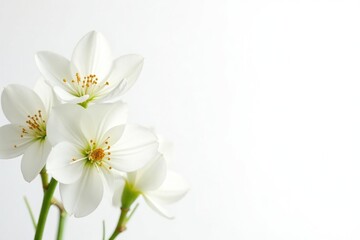 Delicate white flower blossoms against pure white backdrop, macro, studio, flower macro