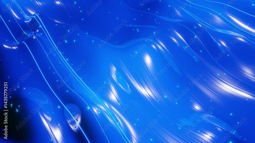 Poster abstract 3d surface with beautiful waves, luminous sparkles and bright color gradient. waves run on 