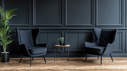 Sophisticated Lounge Space: Elegant armchairs in a refined setting. Capturing a tranquil and stylish space, with refined details and a welcoming ambiance.