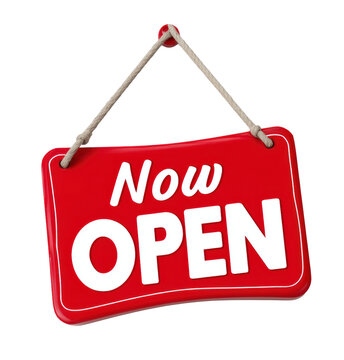 Bright sign indicating a business is now open.