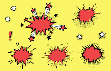 Speech bubbles with halftone shadows in cartoon, comic style.